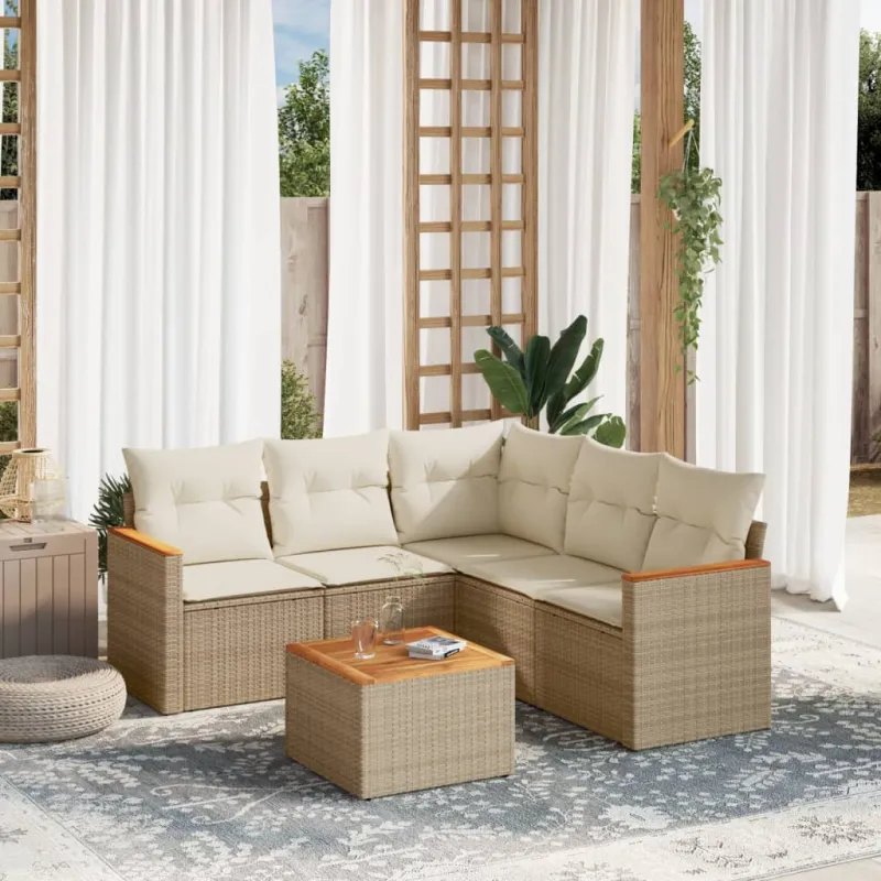 Sofakokonaisuus tyynyine, 6 osaa, hiekka, polyrattana