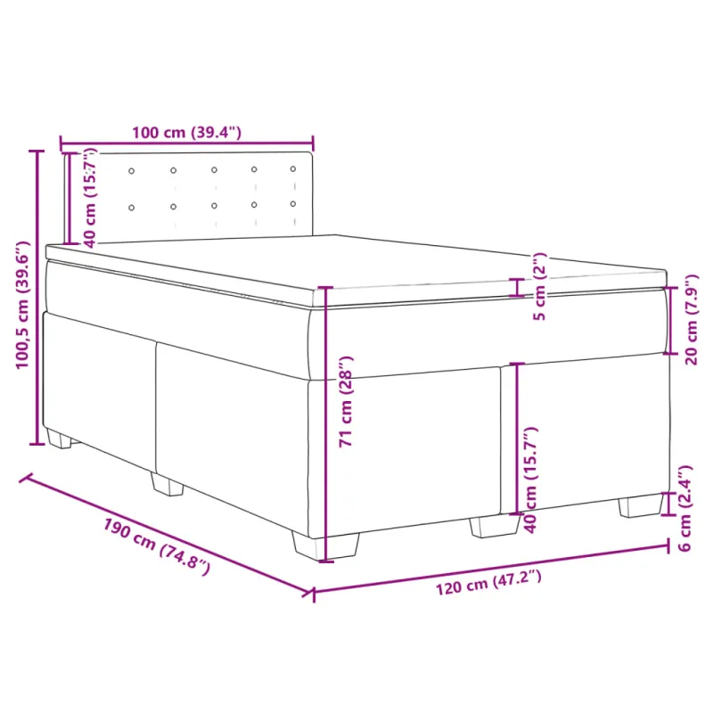 Lova su spyruoklėmis ir čiužiniu, kreminė, 120x190cm, audinys