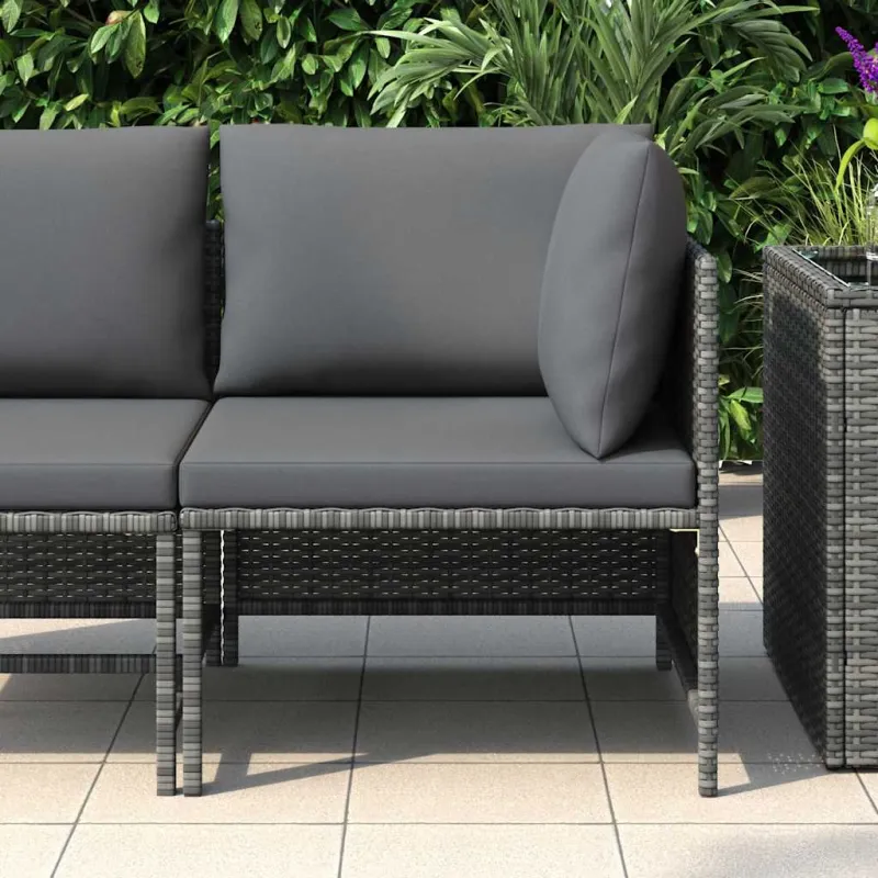 Modulinė kampinė sofa su pagalvėlėmis, pilka, poliratanas