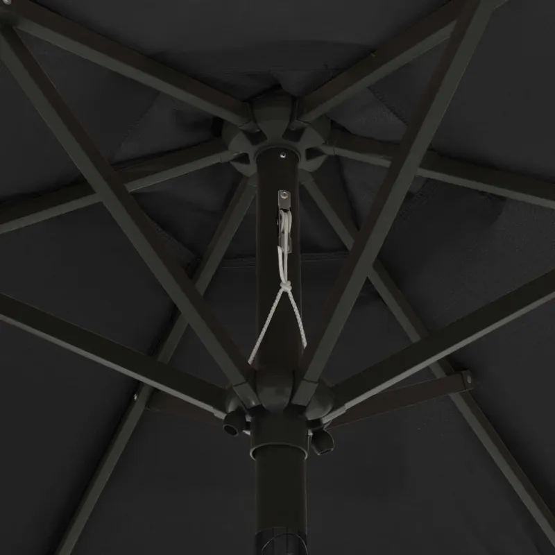Sodo skėtis nuo saulės su LED, juodas, 200x211cm, aliuminis