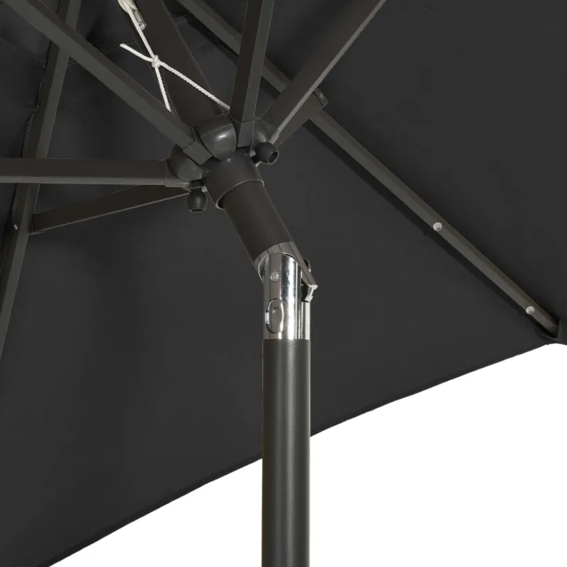 Sodo skėtis nuo saulės su LED, juodas, 200x211cm, aliuminis