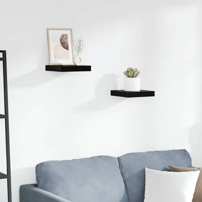 Pakabinamos lentynos, 2vnt., juodos, 23x23,5x3,8cm, MDF