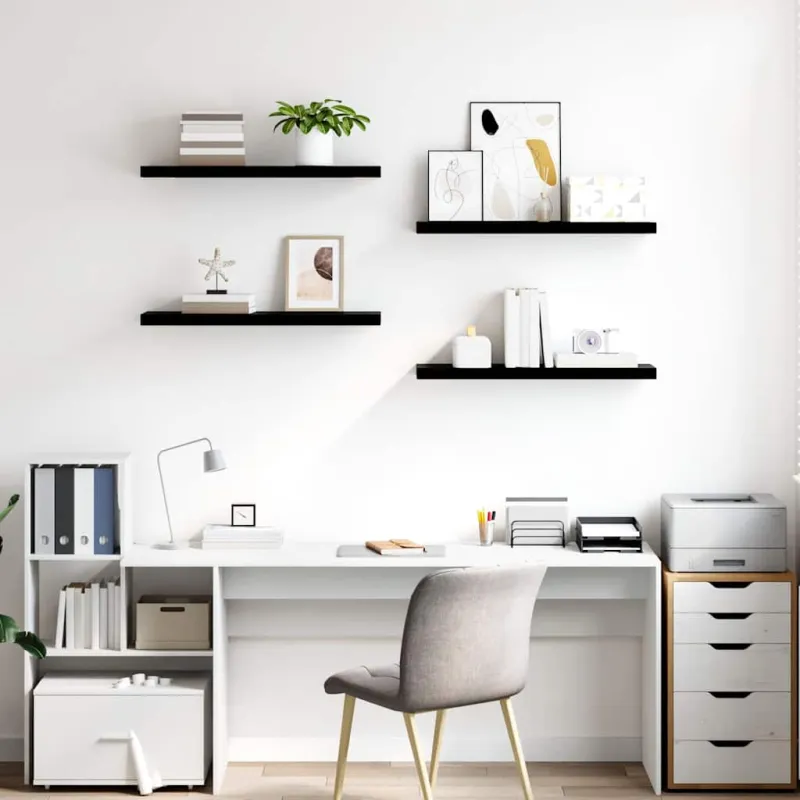Pakabinamos lentynos, 4vnt., juodos, 80x23,5x3,8cm, MDF