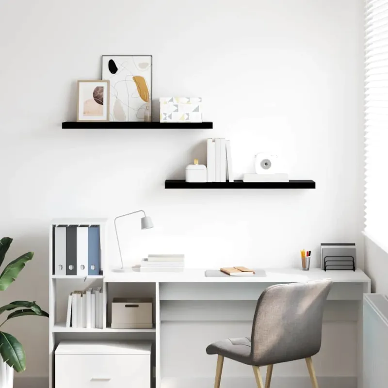 Pakabinamos lentynos, 2vnt., juodos, 90x23,5x3,8cm, MDF