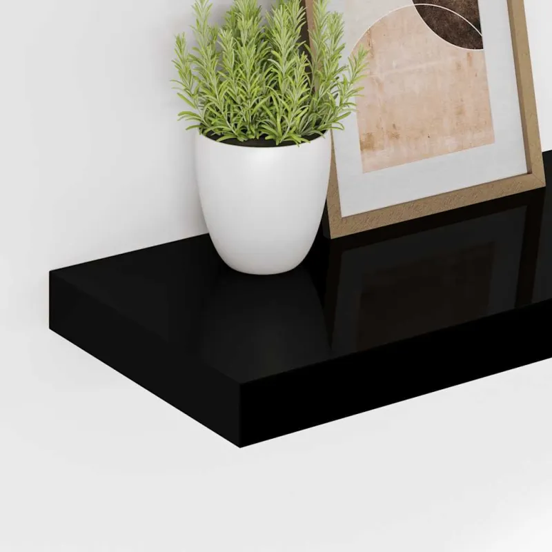 Pakabinamos lentynos, 2vnt., juodos, 90x23,5x3,8cm, MDF