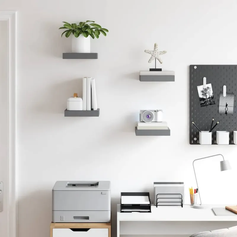 Pakabinamos lentynos, 4vnt., pilkos, 23x23,5x3,8cm, MDF