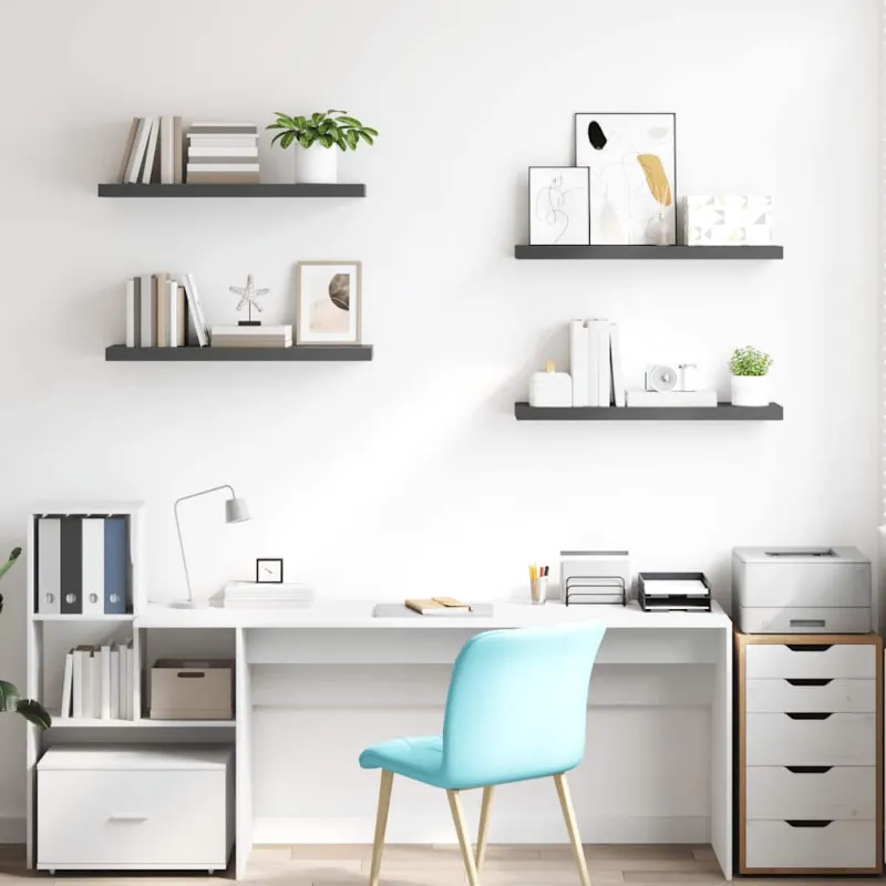 Pakabinamos lentynos, 4vnt., pilkos, 80x23,5x3,8cm, MDF