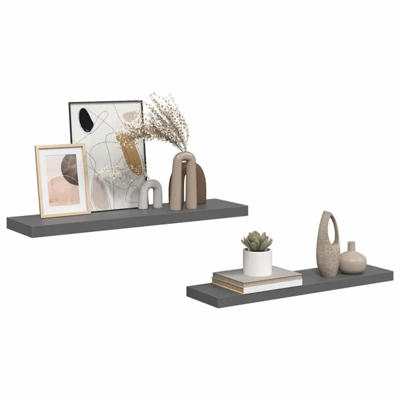 Pakabinamos lentynos, 2vnt., pilkos, 90x23,5x3,8cm, MDF