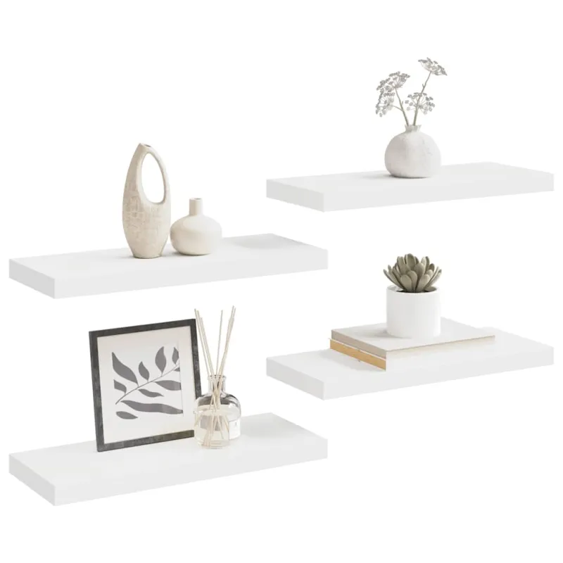 Pakabinamos lentynos, 4vnt., baltos, 60x23,5x3,8cm, MDF