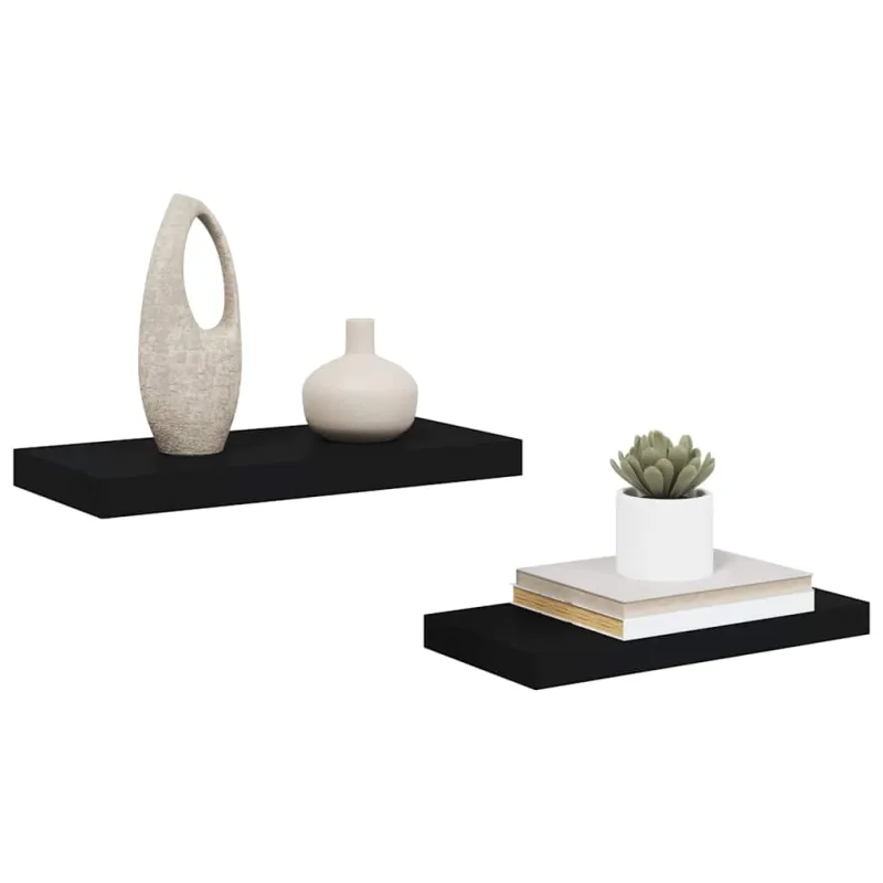 Pakabinamos sieninės lentynos, 2vnt., juodos, 50x23x3,8cm, MDF