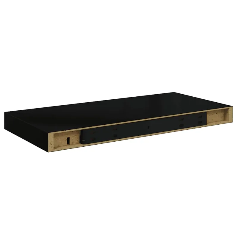 Pakabinamos sieninės lentynos, 2vnt., juodos, 50x23x3,8cm, MDF