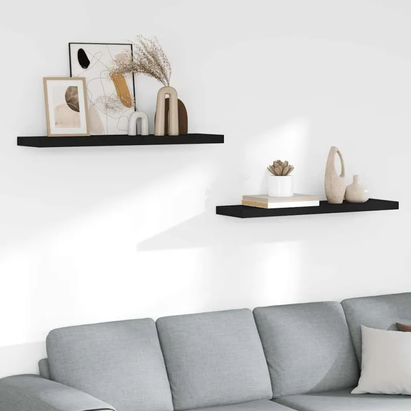 Pakabinamos lentynos, 2vnt., juodos, 90x23,5x3,8cm, MDF