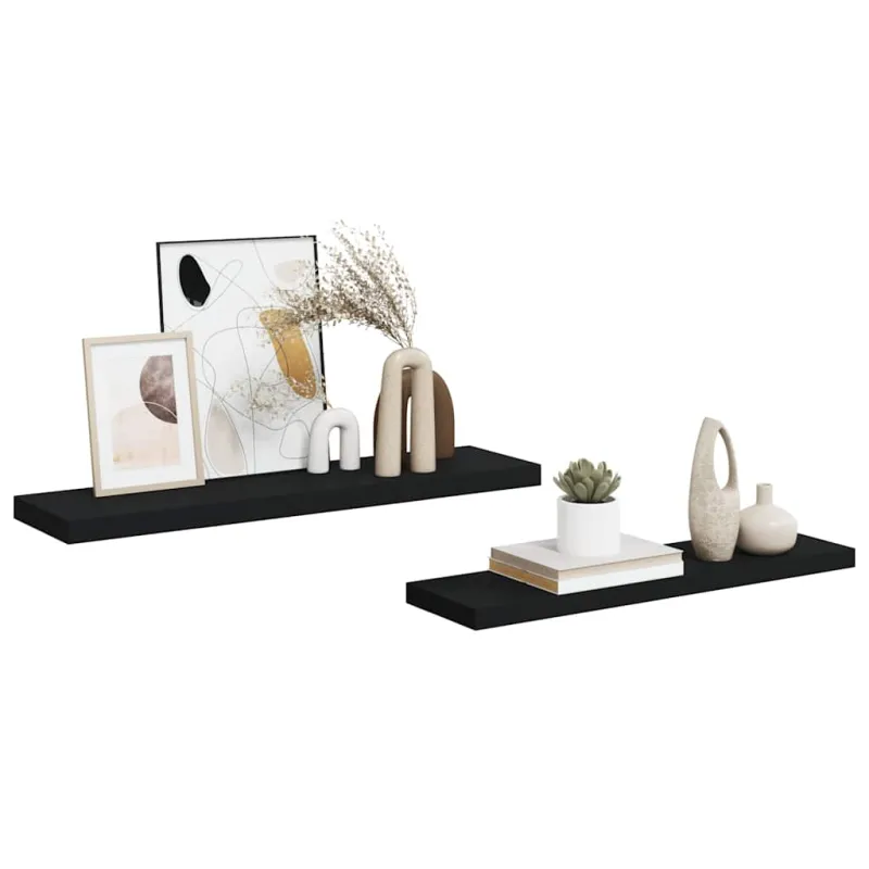 Pakabinamos lentynos, 2vnt., juodos, 90x23,5x3,8cm, MDF