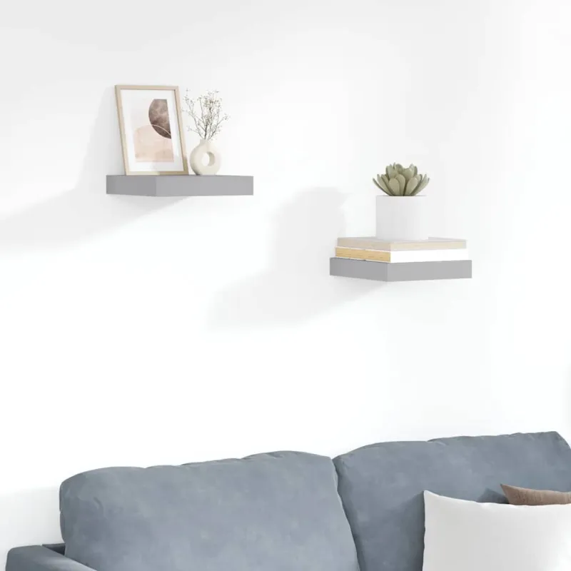 Pakabinamos lentynos, 2vnt., pilkos, 23x23,5x3,8cm, MDF