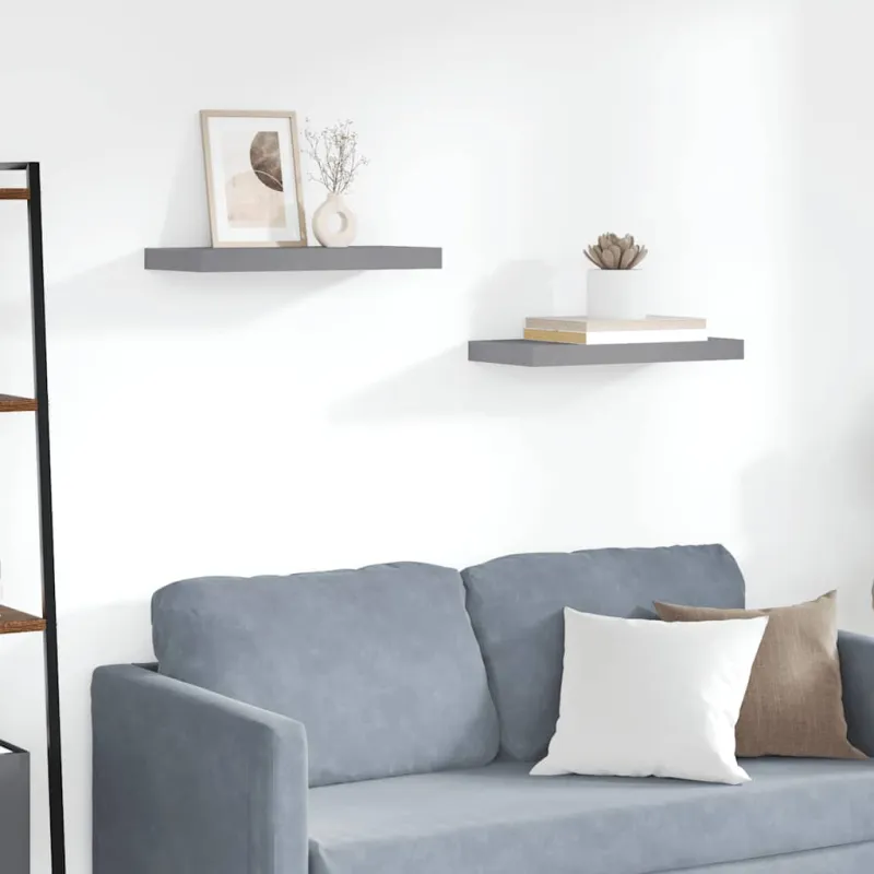 Pakabinamos sieninės lentynos, 2vnt., pilkos, 50x23x3,8cm, MDF