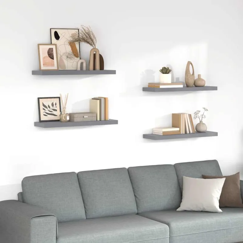 Pakabinamos lentynos, 4vnt., pilkos, 80x23,5x3,8cm, MDF