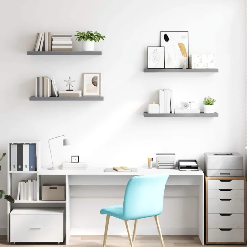 Pakabinamos lentynos, 4vnt., pilkos, 80x23,5x3,8cm, MDF