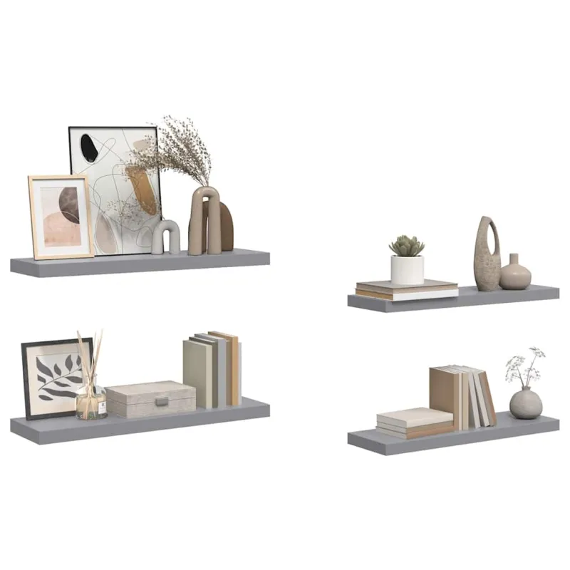 Pakabinamos lentynos, 4vnt., pilkos, 80x23,5x3,8cm, MDF