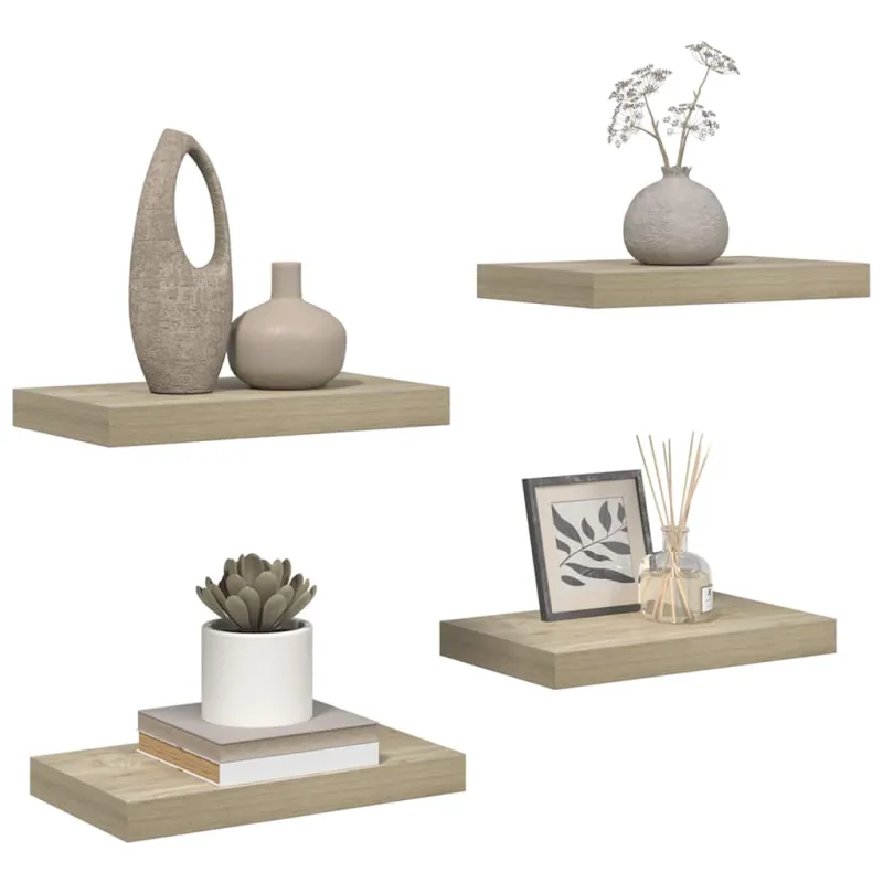 Pakabinamos sieninės lentynos, 4vnt., ąžuolo, 40x23x3,8cm, MDF