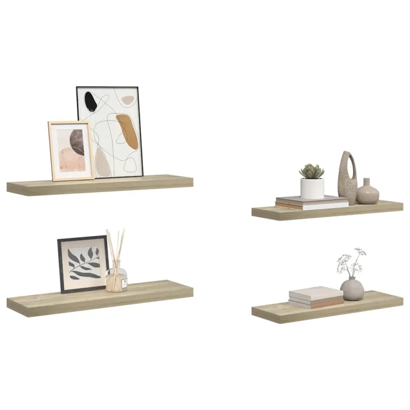 Pakabinamos lentynos, 4vnt., ąžuolo, 80x23,5x3,8cm, MDF