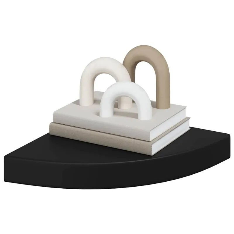 Pakabinamos kampinės lentynos, 4vnt., juodos, 25x25x3,8cm, MDF