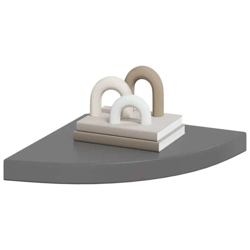Pakabinamos kampinės lentynos, 2vnt., pilkos, 35x35x3,8cm, MDF