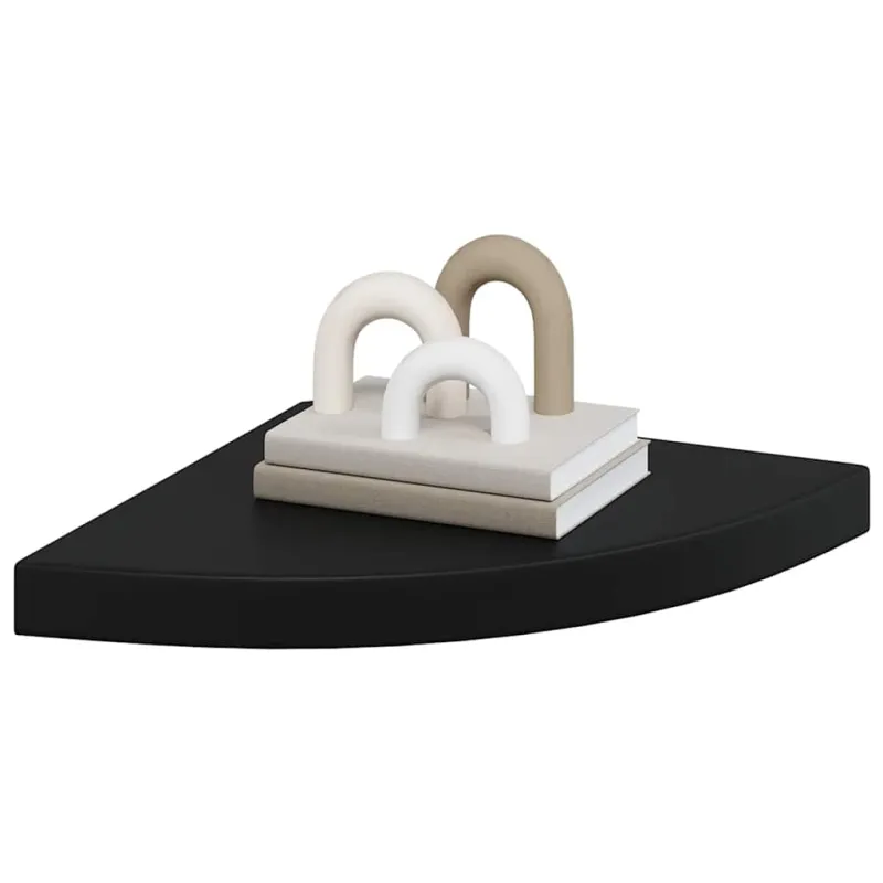 Pakabinamos kampinės lentynos, 4vnt., juodos, 35x35x3,8cm, MDF