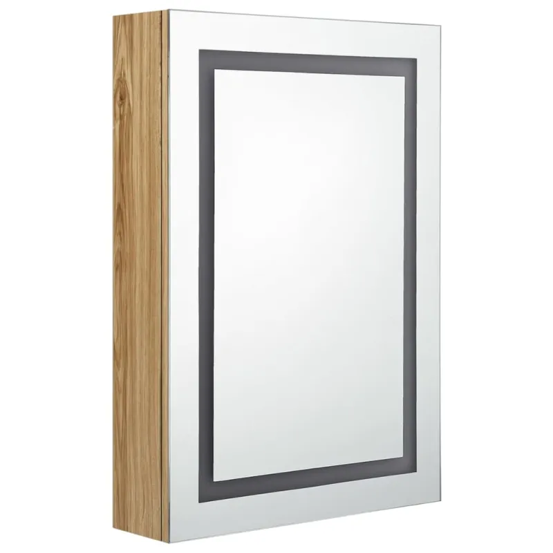 Veidrodinė vonios spintelė su LED, ąžuolo, 50x13x70cm