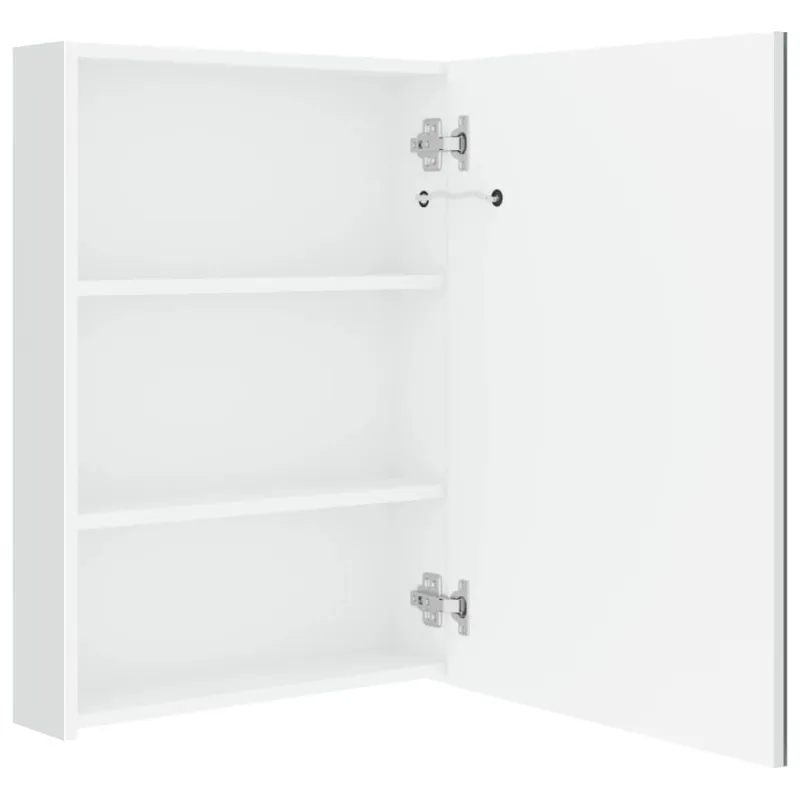 Veidrodinė vonios spintelė su LED apšvietimu, balta, 50x13x70cm