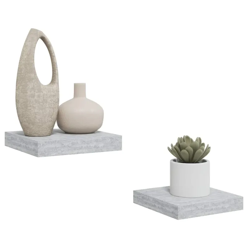 Pakabinamos lentynos, 2vnt., betono pilkos, 23x23,5x3,8cm, MDF