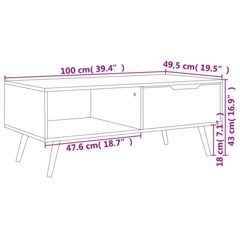 Kavos staliukas, pilkas, 100x49,5x43cm, apdirbta mediena
