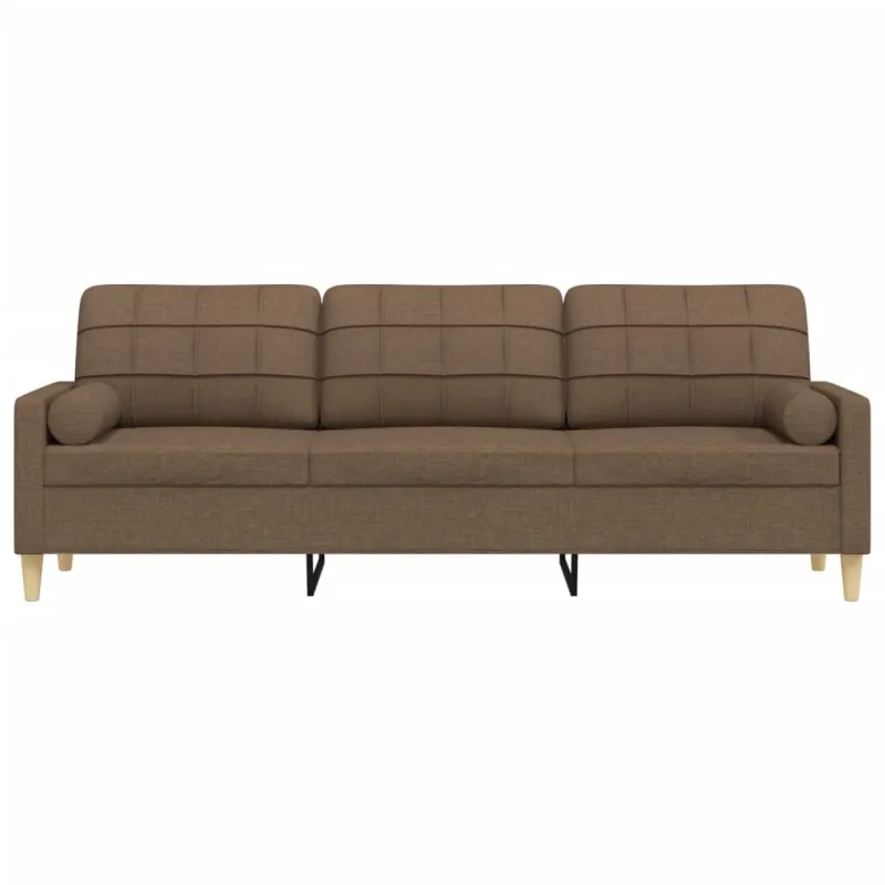 Trivietė sofa su pagalvėlėmis, rudos spalvos, 210cm, audinys
