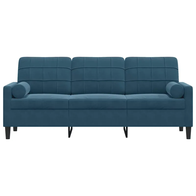 Trivietė sofa su pagalvėlėmis, mėlynos spalvos, 180cm, aksomas