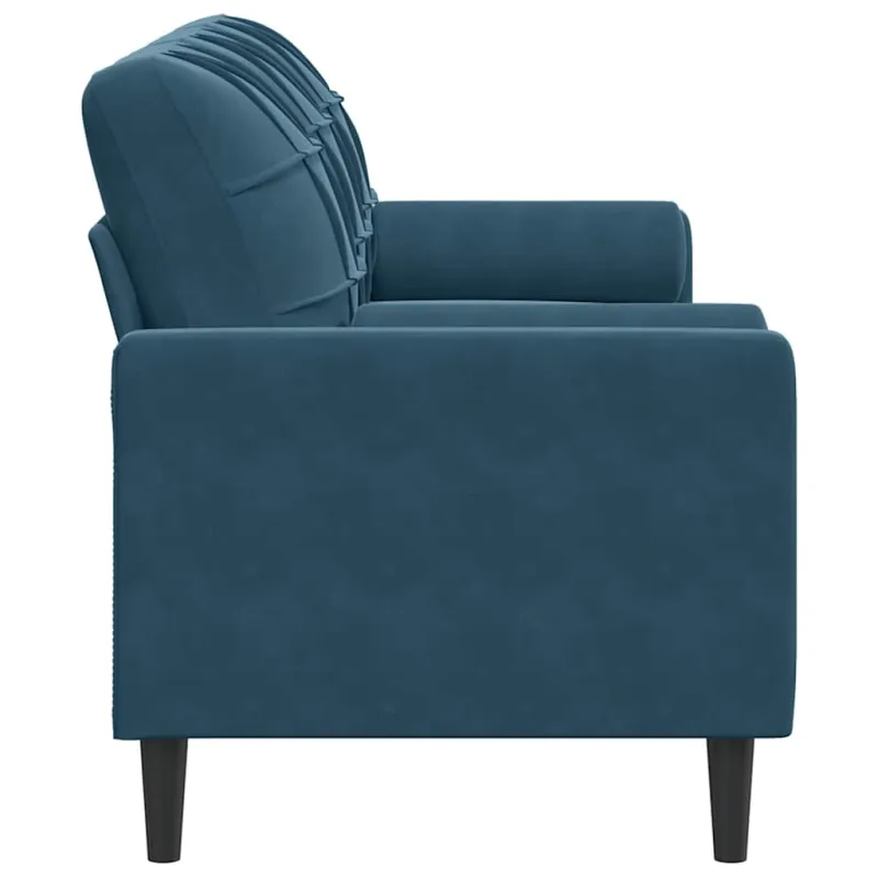 Trivietė sofa su pagalvėlėmis, mėlynos spalvos, 180cm, aksomas
