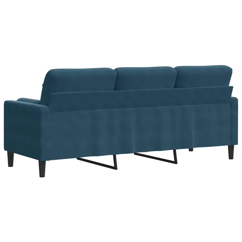 Trivietė sofa su pagalvėlėmis, mėlynos spalvos, 180cm, aksomas