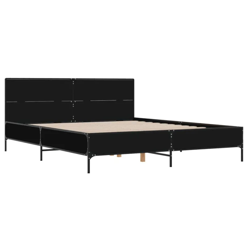 Lovos rėmas, juodas, 135x190cm, apdirbta mediena ir metalas
