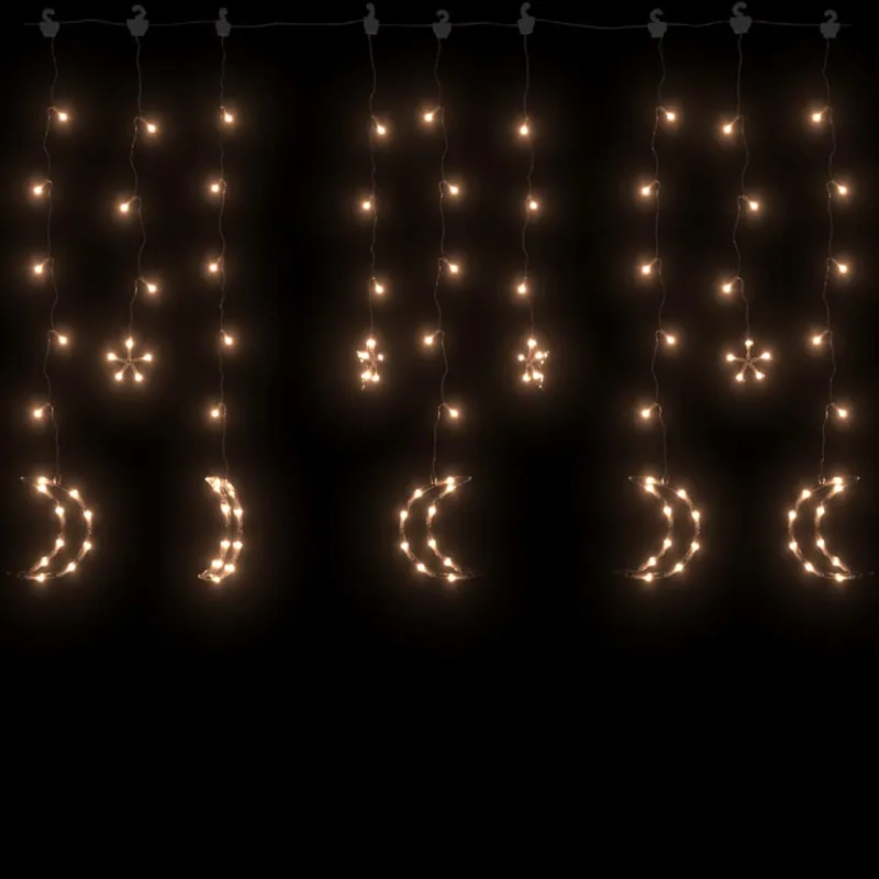 Girlianda žvaigždės ir mėnuliai, 138 šiltos baltos LED lemputės