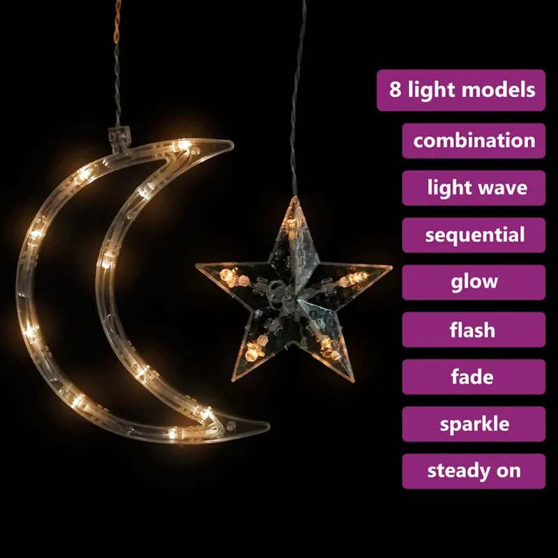 Girlianda žvaigždės ir mėnuliai, 138 šiltos baltos LED lemputės