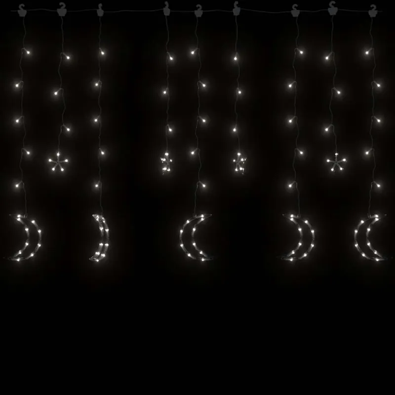 Girlianda žvaigždės ir mėnuliai, 138 šaltos baltos LED lemputės