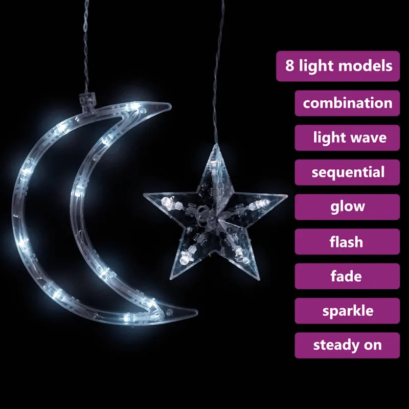 Girlianda žvaigždės ir mėnuliai, 138 šaltos baltos LED lemputės
