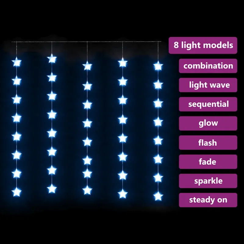 LED žvaigždžių užuolaida, 200 mėlynų LED lempučių