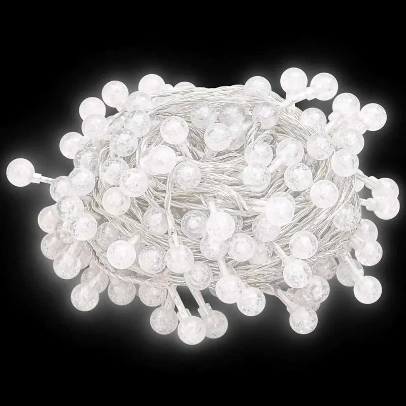 Rutuliukų girlianda, 20m, 200 šaltų baltų LED, 8 funkcijos