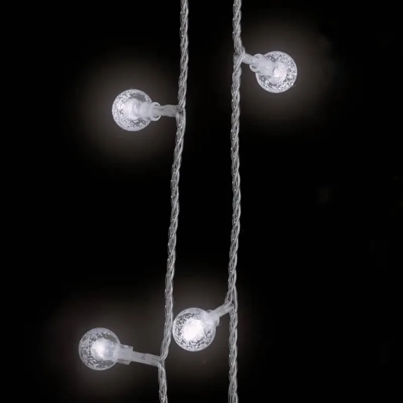 Rutuliukų girlianda, 20m, 200 šaltų baltų LED, 8 funkcijos
