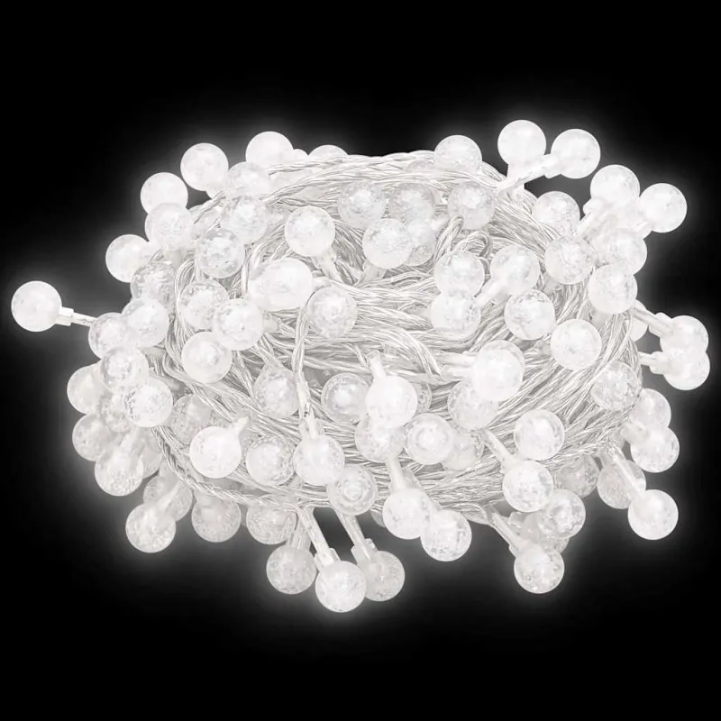 Rutuliukų girlianda, 20m, 200 šaltų baltų LED, 8 funkcijos