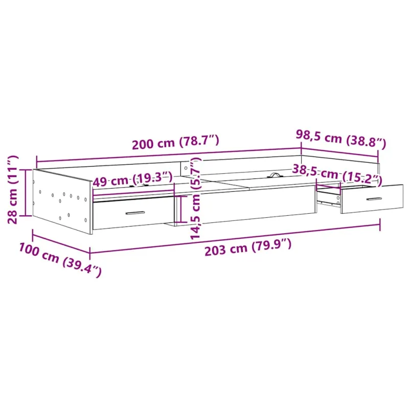 Lovos rėmas Pilkas Sonoma 98.5 x 200 cm Apdirbta mediena