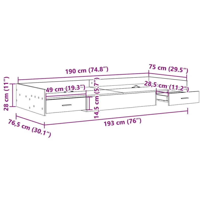 Lovos rėmas Betono pilka 75 x 190 cm Apdirbta mediena