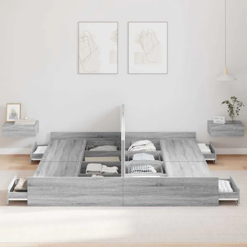 Lova su daiktų laikymo vieta Pilkas Sonoma 200 x 200 cm
