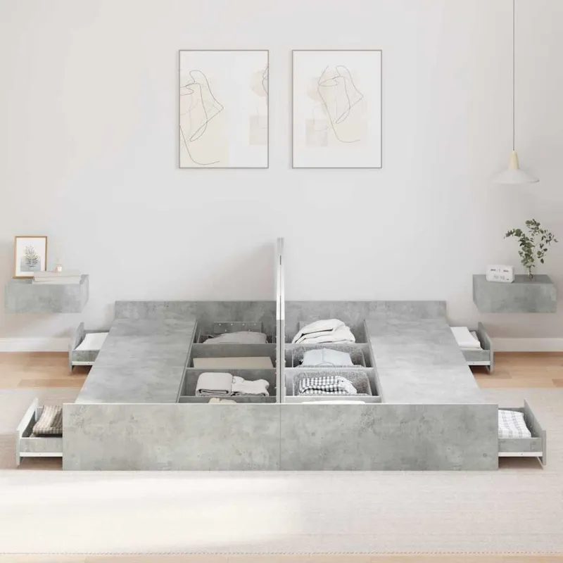 Lova su daiktų laikymo vieta Betono pilka 180 x 200 cm