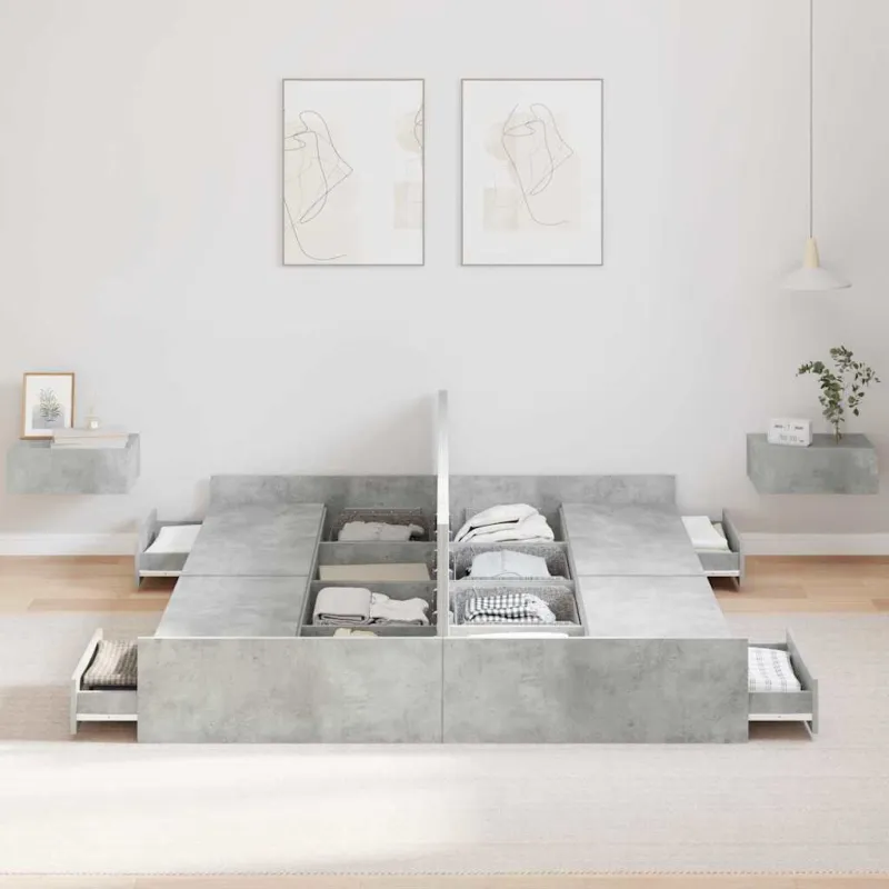 Lova su daiktų laikymo vieta Betono pilka 160 x 200 cm