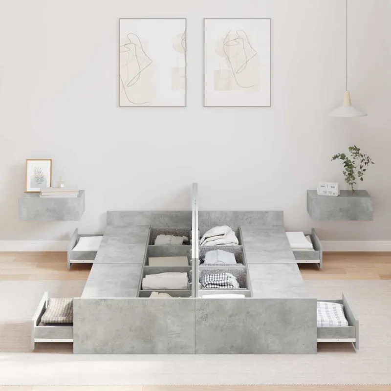 Lova su daiktų laikymo vieta Betono pilka 120 x 200 cm